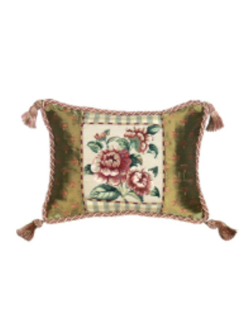Vintage Petit Point Roses Needlepoint Pillow 12X16" Tassels Satin Trim Victorian